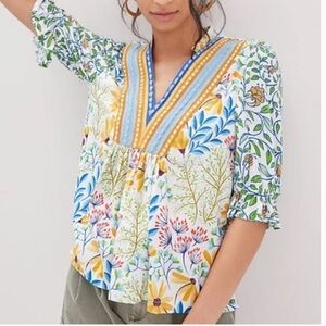 BL-NK LONDON x ANTHROPOLOGIE Stephanie Floral Embroidered Blouse Xs
